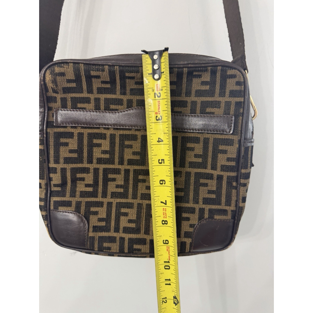 Vintage Fendi Brown Logo Canvas And Leather Nylon Strap Designer Shoulder Bag - Picture 4 of 16
